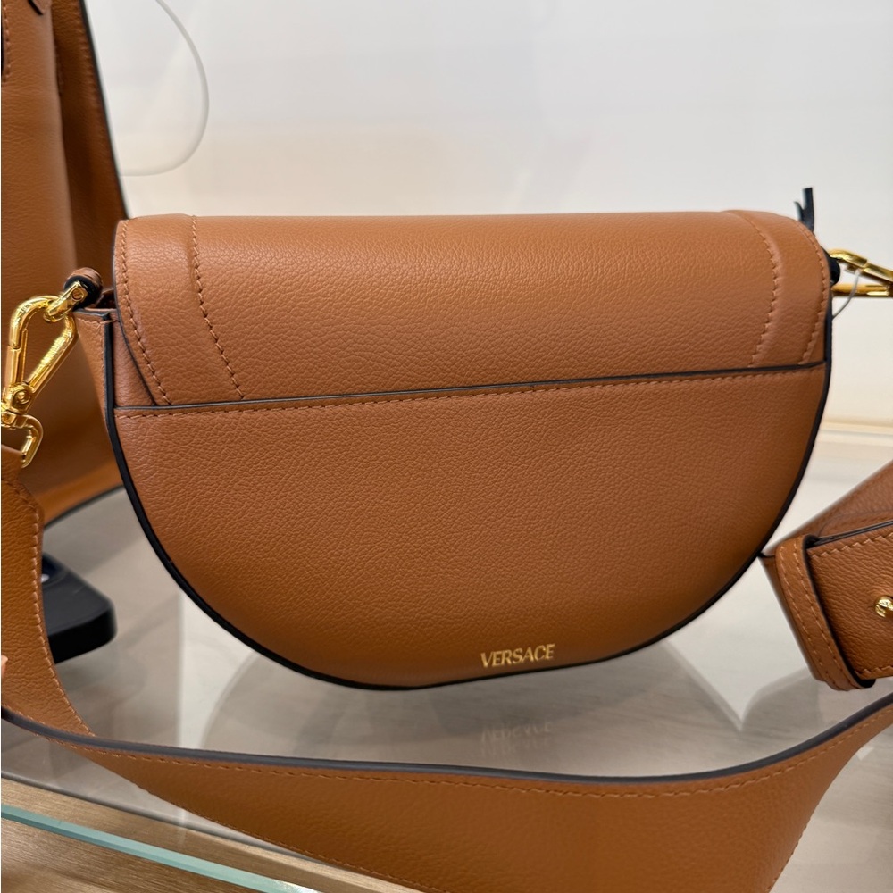 Versace Tan Leather Crossbody Bag with Gold Medusa - Picture 5 of 6
